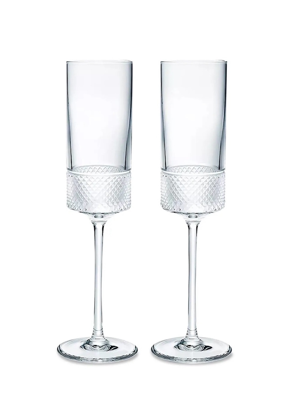 Tiffany & Co. Clear Crystal Etched Champagne Flutes, Set of 2